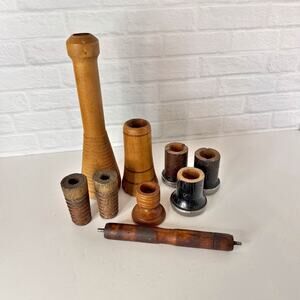 Vintage Antique Wooden Spools Textile Mill Thread Bobbin Candle Holder Lot